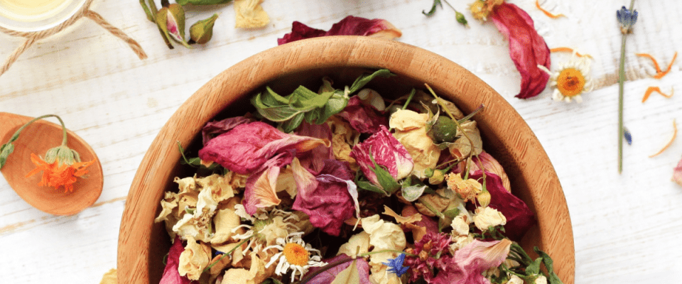 Image of dried flowers to use for an herbal tea blend.